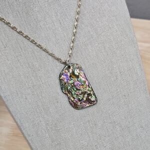 Pink Green Abalone Mother of Pearl Shell Pendant 24" Chain Necklace Beachcore